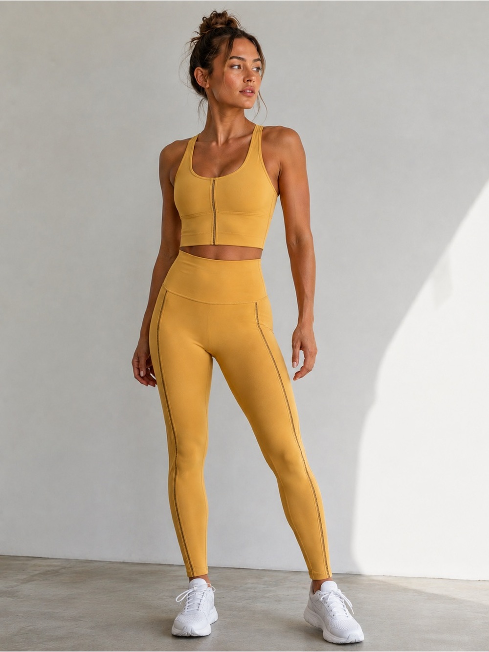 Nike Yoga Luxe Infinalon 7/8 Tights and Crop Top Set in Mustard Yellow